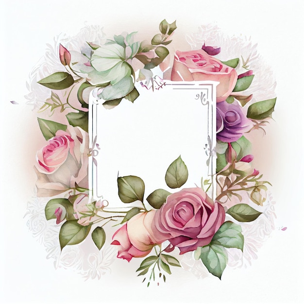 Geometrischer Rahmen der Aquarellblumenillustration mit rosa und Pfirsichblumen