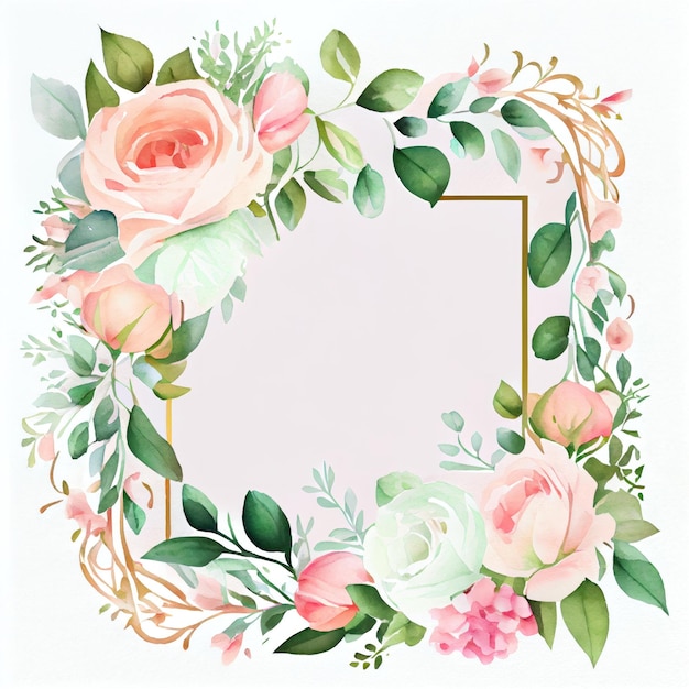 Geometrischer Rahmen der Aquarellblumenillustration mit rosa und Pfirsichblumen