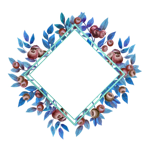 Geometrischer Rahmen mit reifen Blaubeeren in Blautönen