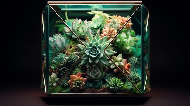 Geometrisches Glasflorarium mit Sukkulenten