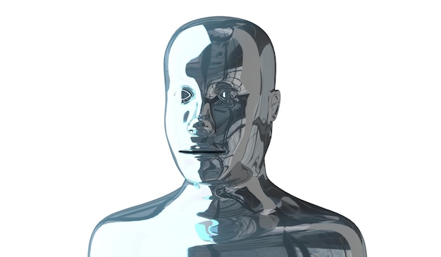 Geometrisches menschliches Metallgesicht auf weißem Hintergrund 3D-Illustration