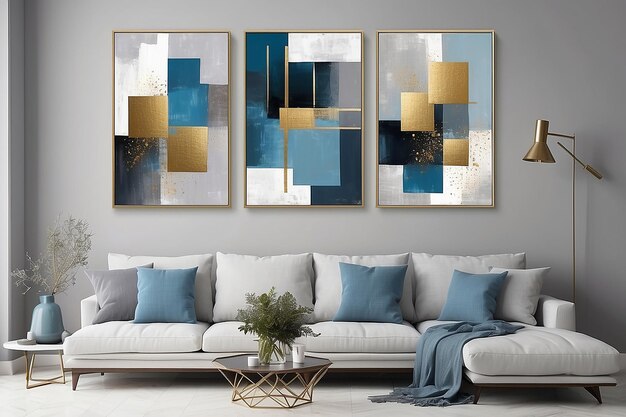 Geometrisches modernes Kunst-Grau-Blau-Gold-Abstrakt-Druckset