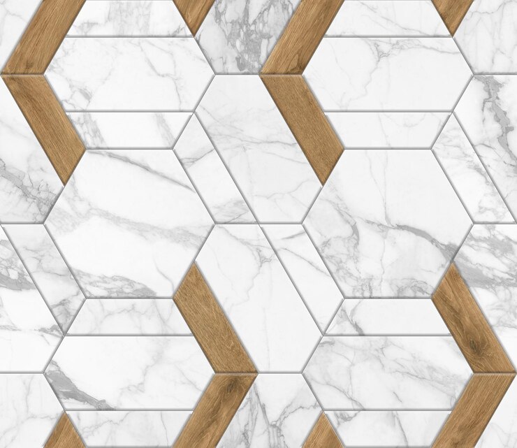 Foto geometrisches, nahtloses dekor aus holz, marmor, beton, zement und stein