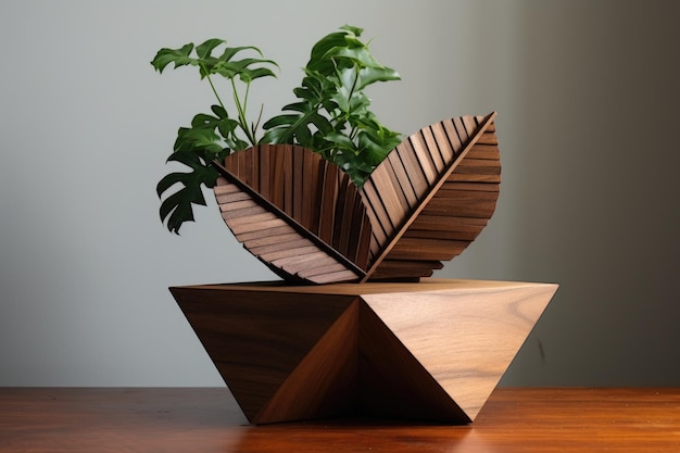 Geometrisches Podium „Natural Elegance Leaf“ aus Holz