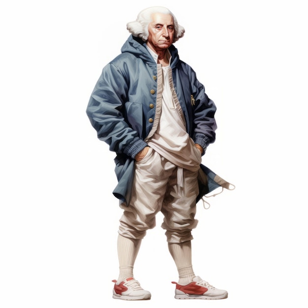 George Washington com capuz e tênis Uma versão moderna de uma figura histórica