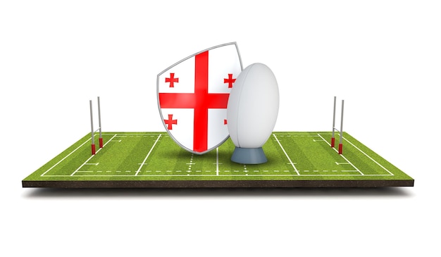 Georgia Rugby Schild Flaggensymbol mit Rugby Ball 3D Render