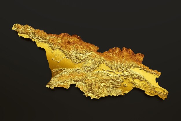 Georgien Karte Goldene Metallfarbe Höhenkarte Hintergrund 3D-Darstellung