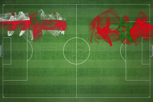 Georgien vs. Marokko Fußballspiel Nationalfarben Nationalflaggen Fußballplatz Fußballspiel Wettbewerbskonzept Kopierraum