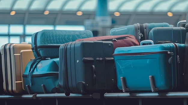 Gepäckkoffer am Flughafen breites Banner mit Kopierbereich