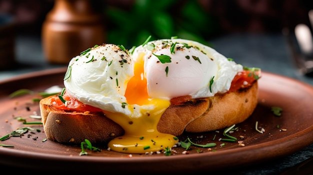 Gepochtes Eier-Sandwich Selektiver Fokus