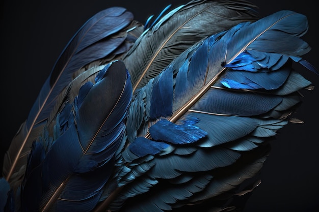 Geração AI de penas de pássaros azuis e pretas