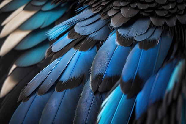 Geração AI de penas de pássaros azuis e pretas