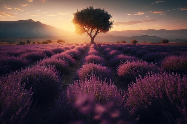 Geração de AI de campo de lavanda violeta