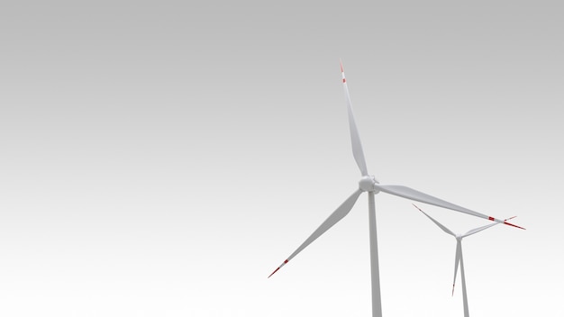 Geração de energia de turbina eólica usina de energia eólica renderização em 3D