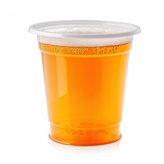 Foto geração ilustrada de cerveja dourada ou lager em um copo de plástico descartável