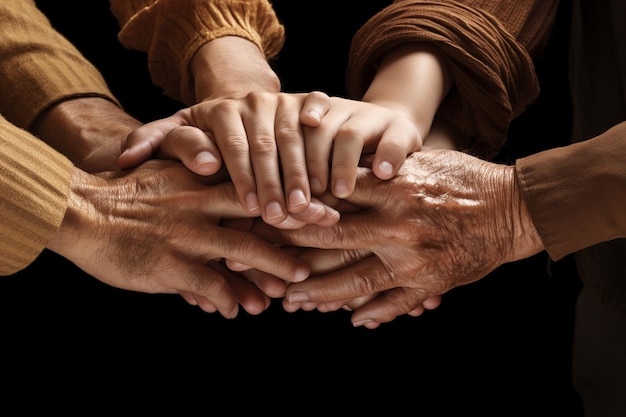 Gerações de mãos dadas, mãos de gerações diferentes juntas.