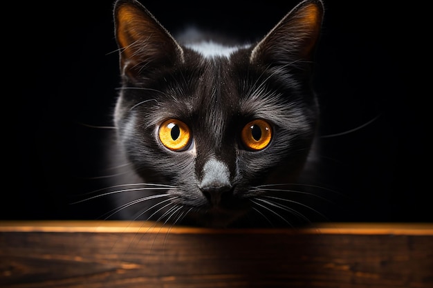 Gerader Look der schwarzen Katze auf minimalem Vintage-Hintergrund