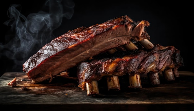 Geräucherte Rippchen vom Grill mit dunklem Hintergrund