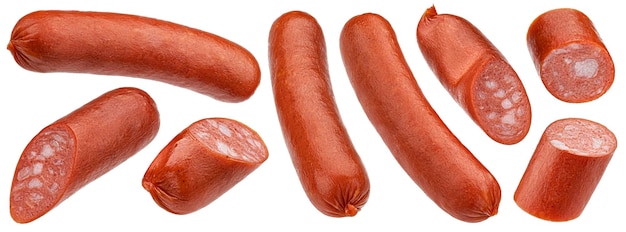 Geräucherte Wurst isoliert auf weißem Hintergrund volle Schärfentiefe