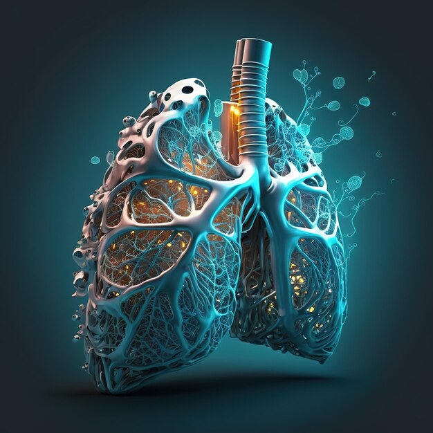 Geräuchertes Eisen, Metall, Gold und Holz 3D Human Lung Illustration Graphic Design Concept isoliert