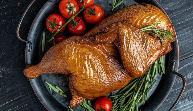 Geräuchertes Hähnchen mit türkischer Küche im goldenen rustikalen Stil