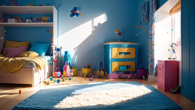 Foto geräumiges kinderzimmer in schönen farben und gepflegtem design
