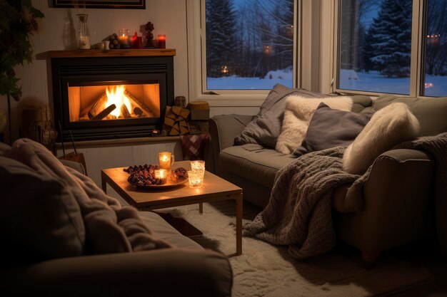 Geräumiges Wohnzimmer mit Möbeln und Kamin