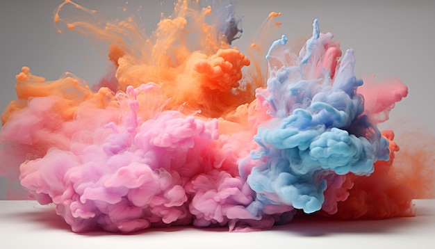 Gerar nuvens fofinhas como formações de pó colorido no quadro dando a aparência de nuvens macias e onduladas contra um fundo branco prístino