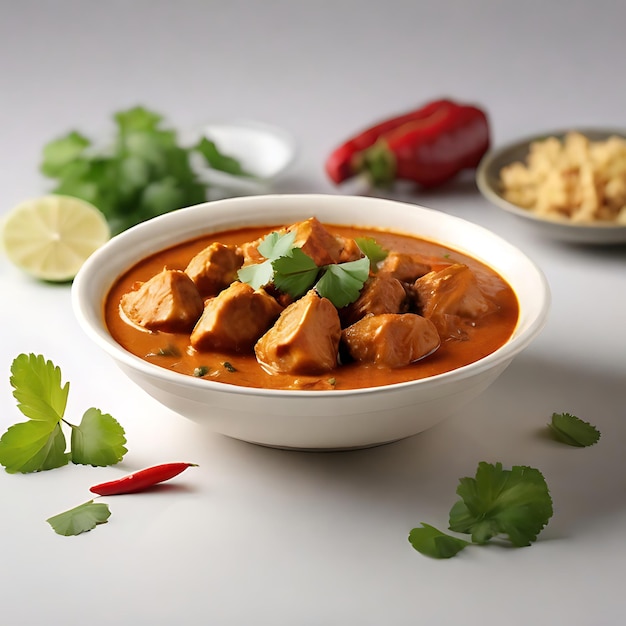 Gerar uma imagem de um saboroso curry de frango indiano em uma IA limpa
