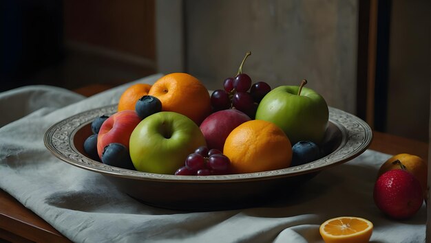 Gerar uma natureza morta cubista com frutas em uma tigela