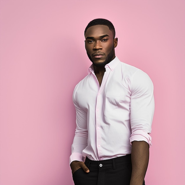 Gerativo ai jovem negro posando fundo rosa isolado