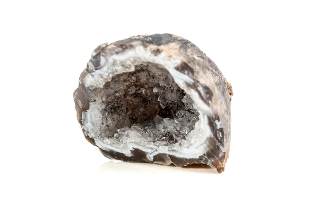 Gérbera de rim de ágata de pedra mineral macro em fundo branco close-up