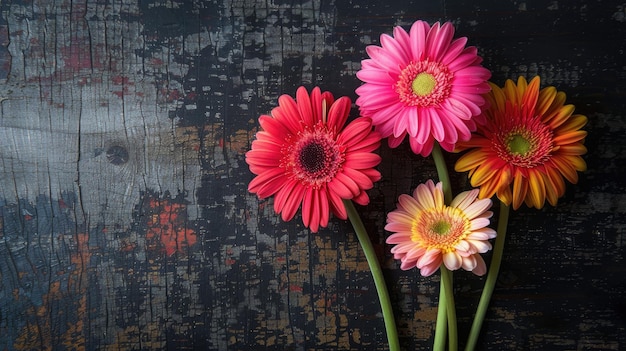 Gerbera flor de margarita fondo de tarjeta de felicitación para la madre o el día de la mujer estilo rústico