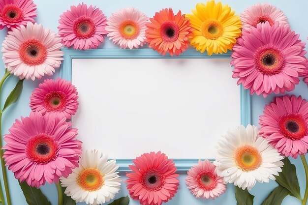 Foto gerbera flores moldura e lugar em branco para o seu texto