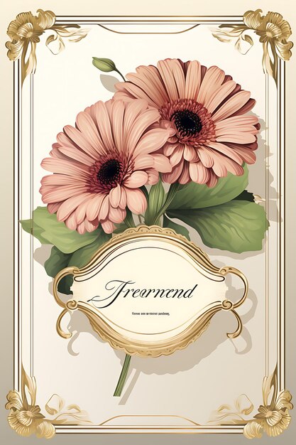 Foto gerbera flower label heirloom gerbera daisy bouquet with gro 2d label embalagem de design vintage tem