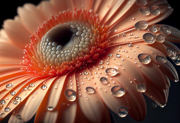 Foto gerbera flower macro shot de gotas de água limpa caindo sobre pétalas de flores generative ai