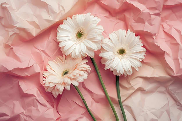 Gerberas brancas em um fundo de papel rosa