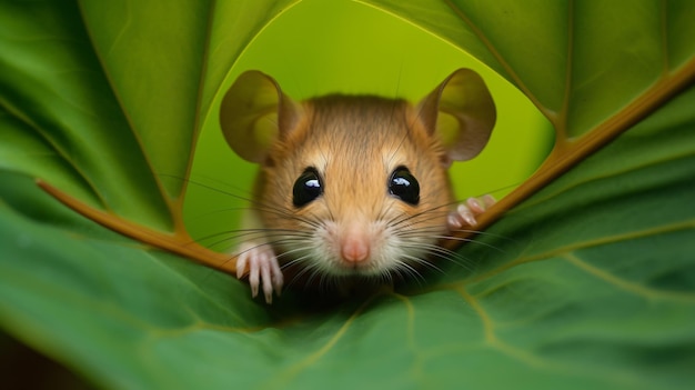 Un gerbil de cerca en una hoja de Indonesia