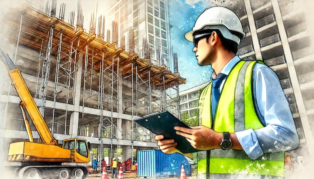 Gerente de Construcción inspeccionando el Proyecto HighRisexA