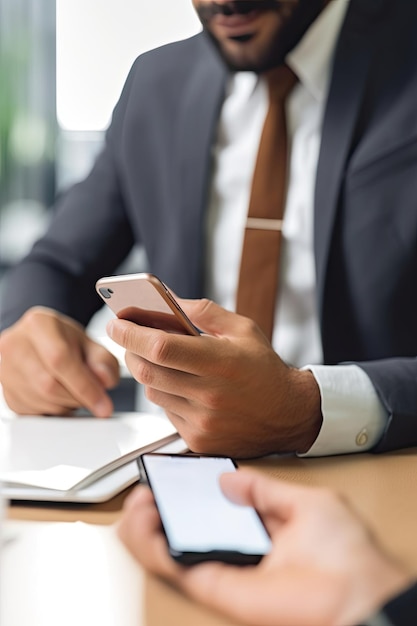 Gerente de homem de negócios usando telefone celular inteligente no escritório