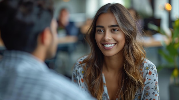 Foto gerente de rh indiano entrevistou mulher em escritório moderno