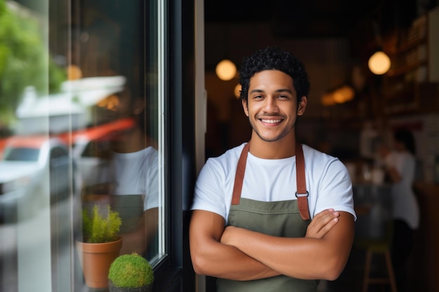 El gerente de Startup Cafe saluda a los clientes en la entrada