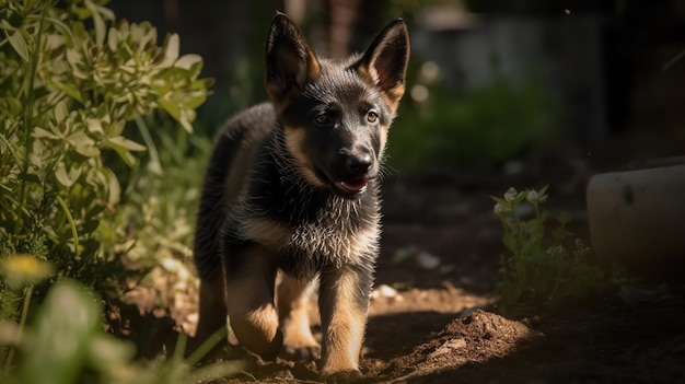 German Shepherd Puppy39s Primera sesión de entrenamiento en el patio