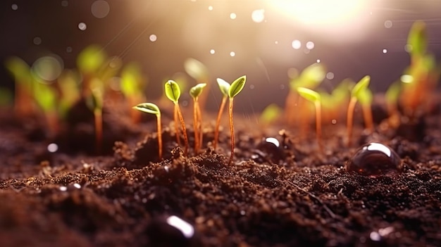 Germinando sementes de vegetais na terra em várias estações geradas por IA