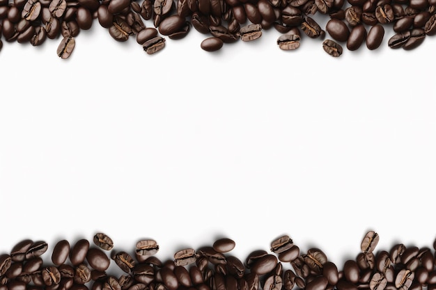 Geröstete Kaffeebohnen auf weißem Hintergrund mit Kopienraum