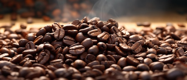 Geröstete Kaffeebohnen fallen auf einen Haufen