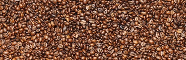 Geröstete Kaffeebohnen Hintergrundtextur oder Hintergrundbannergröße