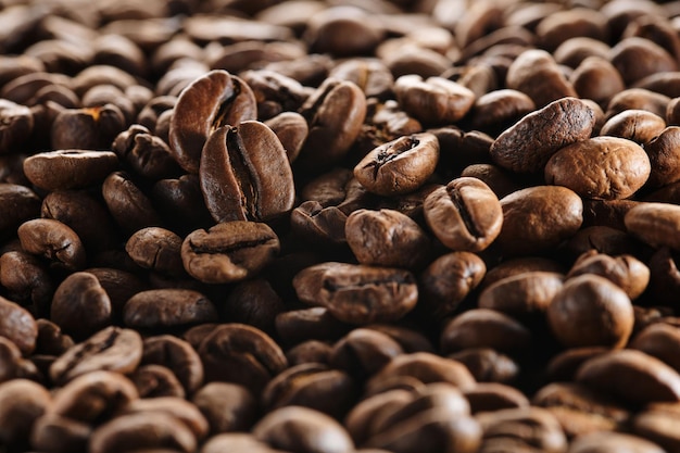 Geröstete Kaffeebohnen Makro Nahaufnahme Hintergrund