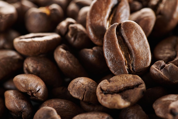 Geröstete Kaffeebohnen Makro Nahaufnahme Hintergrund