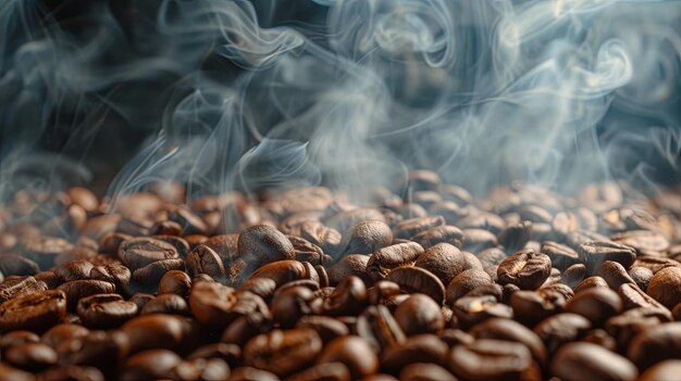 Geröstete Kaffeebohnen mit Rauchbanner Hintergrundkonzept
